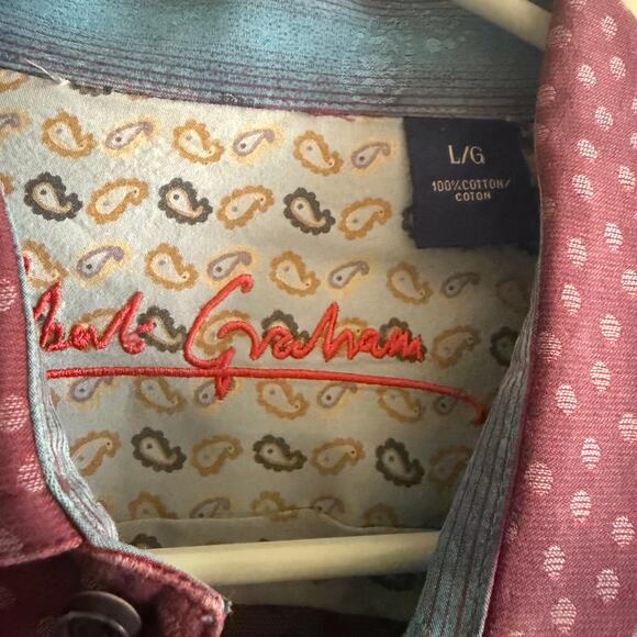 ROBERT GRAHAM Long Sleeve Polka Dot Eggplant Purple Shirt Size Large - Picture 2 of 6